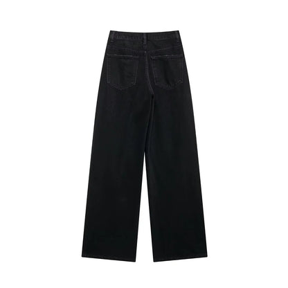 TRAF Women's Basic Hundred Jeans New Fashion Asymmetric Design High Waist Wide Leg Trousers Casual Women's Straight Leg Jeans