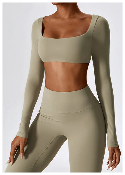 Women Sport Seamless Tops Long Sleeve Breathable Workout Slim T Shirts Athletic Running Gym Push-up Running Fitness Yoga Tops
