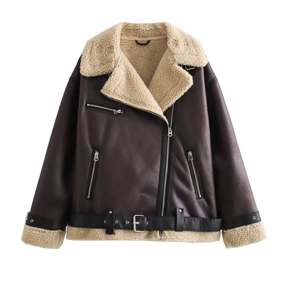 2024 RARF Autumn New Women's European and American Style Loose Fashion with Belt Double sided Collar Jacket Coat