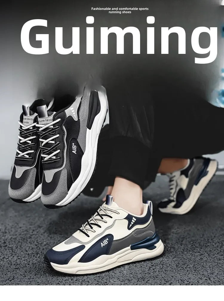 Summer Men's Shoes New Breathable Leather Face Casual Sports Shoes Korean Trendy Versatile Thick Bottom Shoes Casual Old Dad Sho