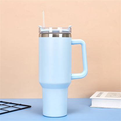 40oz 304 Stainless Steel Insulated Water Bottle,Thermal Coffee Car Cup, Cold Hot Mugs Vacuum Flask With Handle Straw,For Sport