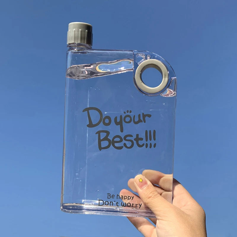 420ml Flat Water Bottle Clear Slim A5 Backpacks Water Bottle Portable Travel Mug Outdoor Sports Water Bottle For Camping Hiking