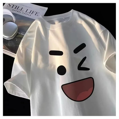 8XL Korean loose fit fashionable trendy American retro happy emotional T-shirt casual men multifunctional couple set