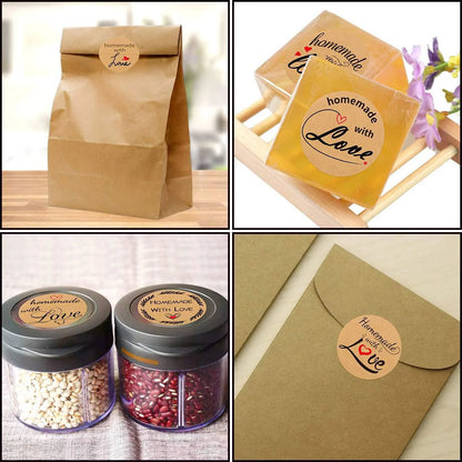 100-500pcs 1inch Vintage Kraft Paper Handmade With Love Stickers for Package Thank You Stationery Adhesive Labels Baking Seals