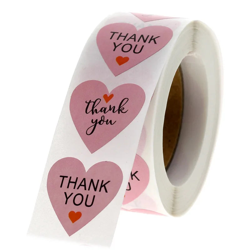 50pcs Labels stickers Heart shape white thank you Stickers seal labels scrapbooking for Package stationery sticker 1inch