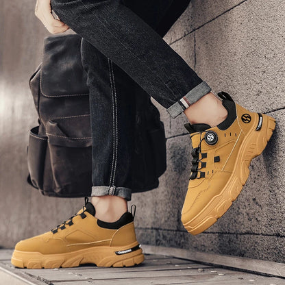 British Style Outdoor Men Work Shoes Rotating Button Fashion Motorcycle Shoes Versatile Men Casual Shoes Comfortable Sport Shoes