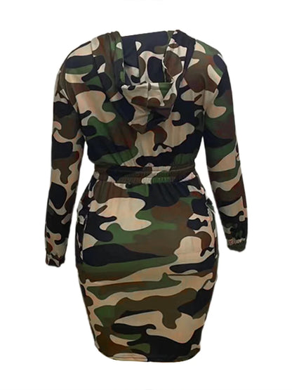 4XL 5XL LW Plus Size Camo Print Side Pocket Design Cargo Dress New In Women Spring Hooded Collar Full Print Knee Length Dresses