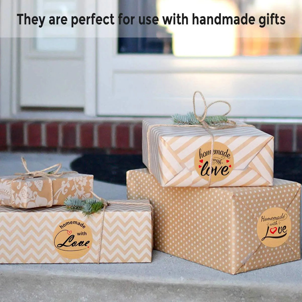 100-500pcs 1inch Vintage Kraft Paper Handmade With Love Stickers for Package Thank You Stationery Adhesive Labels Baking Seals