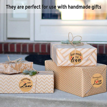 100-500pcs 1inch Vintage Kraft Paper Handmade With Love Stickers for Package Thank You Stationery Adhesive Labels Baking Seals
