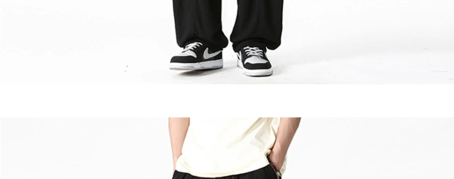 Summer Wide Leg Pants Men's Cotton Linen Harun Loose Pants Men Casual Elastic Waist Circumference Lantern Trousers Plus Size 5XL