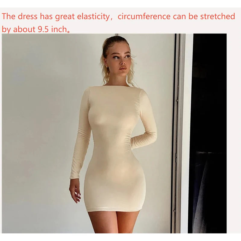 Backless Women Dress Full Sleeve Sexy Solid Fashion Slim Bodycon Ladies Eveing Party Prom Robe New In Clothes Mini Dress Skinny