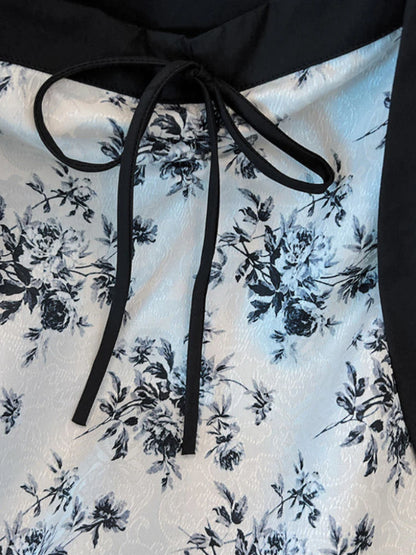 Summer Design Shirts for Women Fake Two Piece Plus Size Flower Print Irregular Lace Up Crop Top All Match Square Collar Clothing