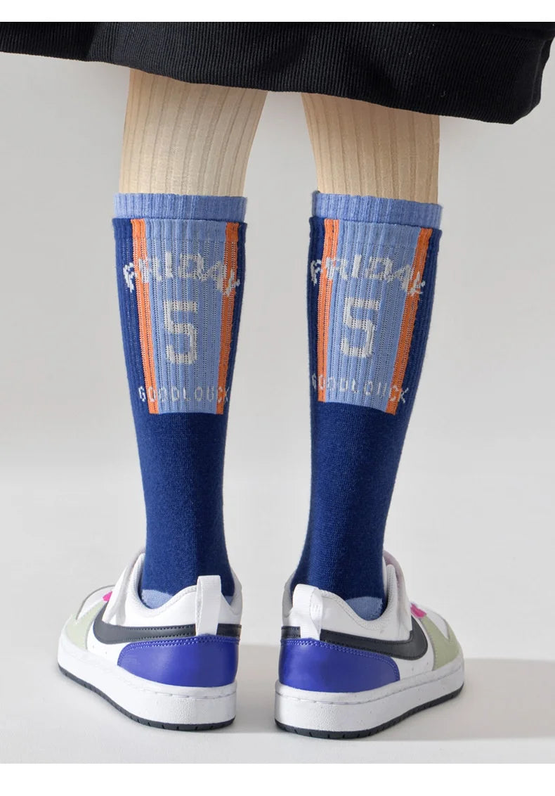 4 Pairs Children's Long Socks Boys Geometric Tennis Socks Soccer Socks Autumn Winter Teenager Basketball Socks Knee Sock