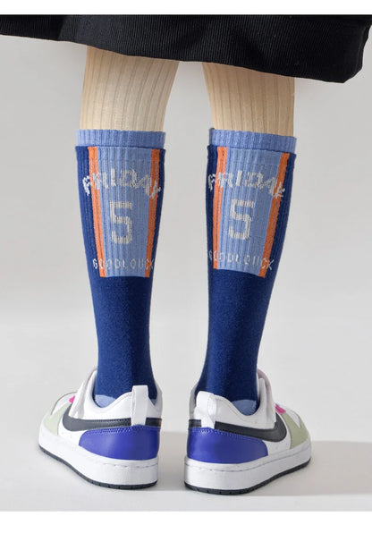 4 Pairs Children's Long Socks Boys Geometric Tennis Socks Soccer Socks Autumn Winter Teenager Basketball Socks Knee Sock