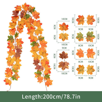 2M Artificial Maple Leaf Garland Thanksgiving Christmas Hanging Wall Decor Fake Fallen Leaves Autumn Decor Rattan Wedding Props
