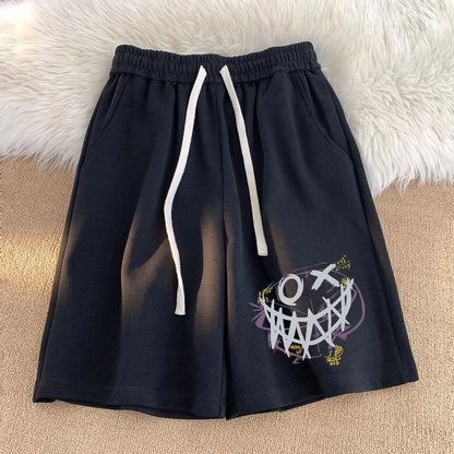 2025 The Latest Cotton Fabric Shorts Men's and Women's Summer Loose Devil Print Casual All-match Five Point Pants Simple