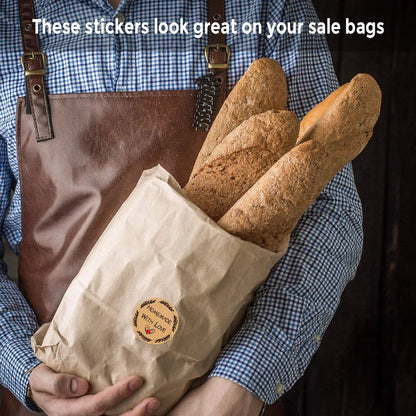 100-500pcs 1inch Vintage Kraft Paper Handmade With Love Stickers for Package Thank You Stationery Adhesive Labels Baking Seals