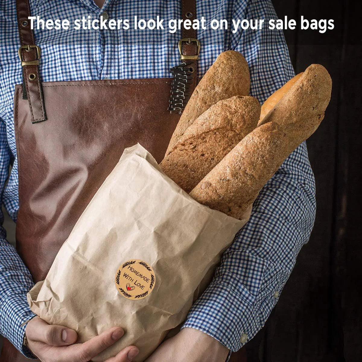 100-500pcs 1inch Vintage Kraft Paper Handmade With Love Stickers for Package Thank You Stationery Adhesive Labels Baking Seals