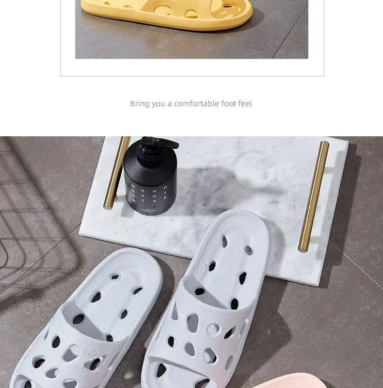 Bathroom Slippers Women Leaking Sandals Cheese Slides Summer Eva Shoes For Men Soft Anti-Slip Flip Flops Couples Indoor Slipper