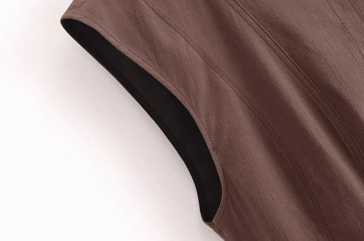 2025 Women Fashion Ruched Short Dress Sleeveless Stand Collar Fold Back Zip Mini Dress Chic Female Evening Party Dresses