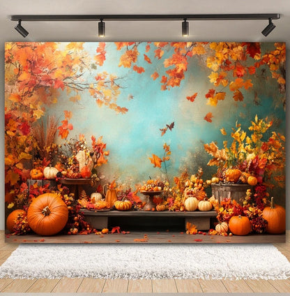 Autumn Backdrop Maple Pumpkin Maple Leaves Forest Haystack Harvest Thanksgiving Baby Portrait Photography Background Photobooth