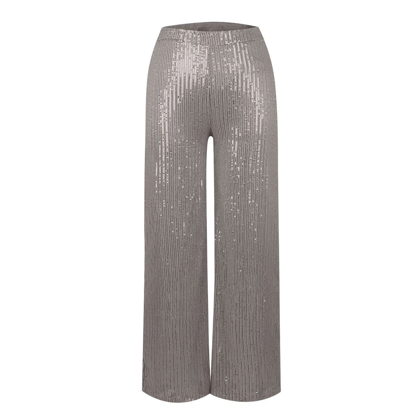 Women's Fashion Solid Color High Waist Sequin Side Zipper Draped Wide Leg Pants Pants for Women Women’s Pants Women’s Pants 2024