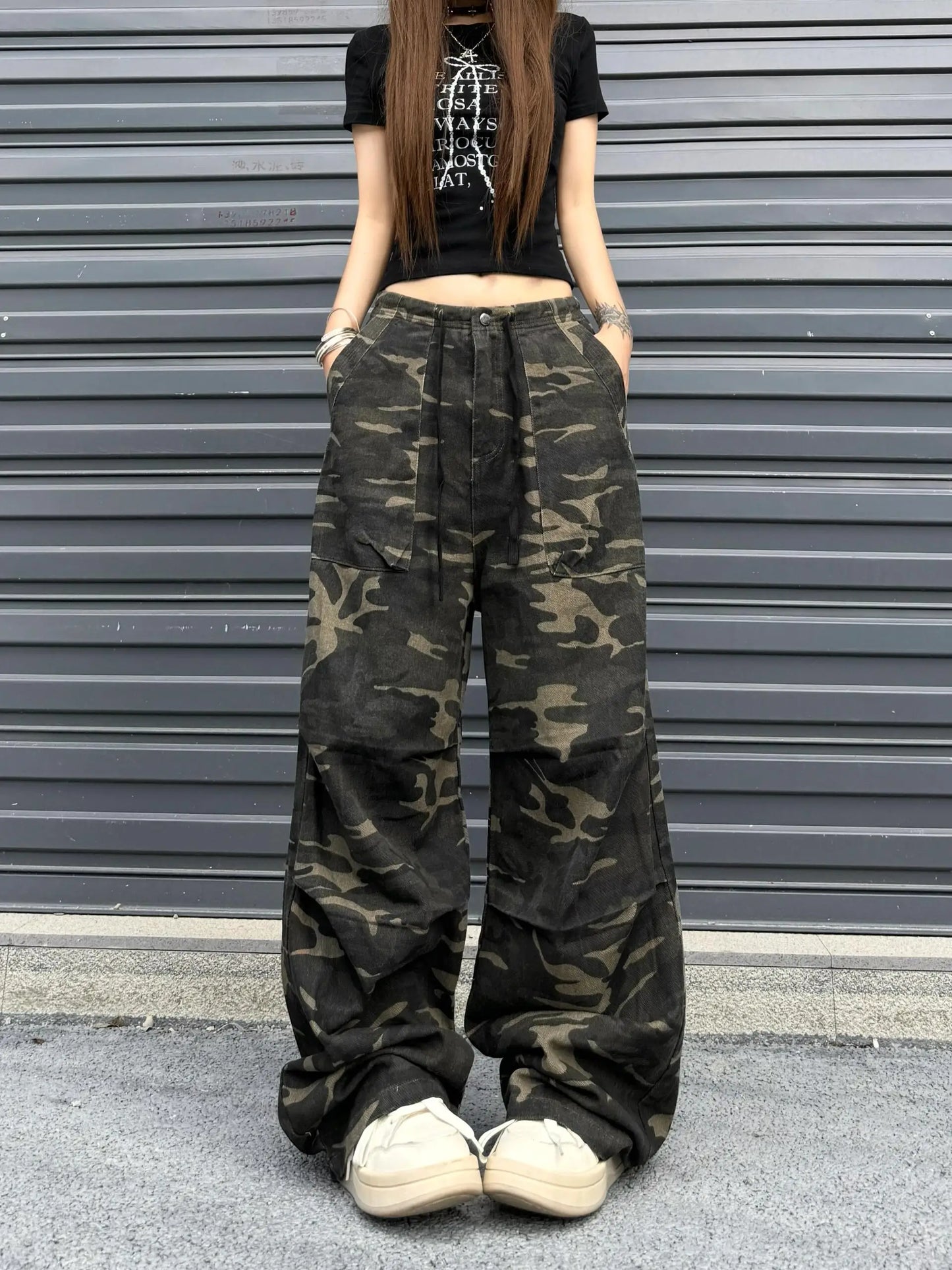 Camouflage Baggy Cargo Pants Women High Rise Trousers Straight Wide Leg Oversize Pants 2024 Summer Aesthetics Vintage Y2K jeans