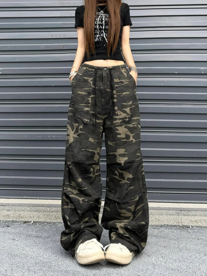 Camouflage Baggy Cargo Pants Women High Rise Trousers Straight Wide Leg Oversize Pants 2024 Summer Aesthetics Vintage Y2K jeans