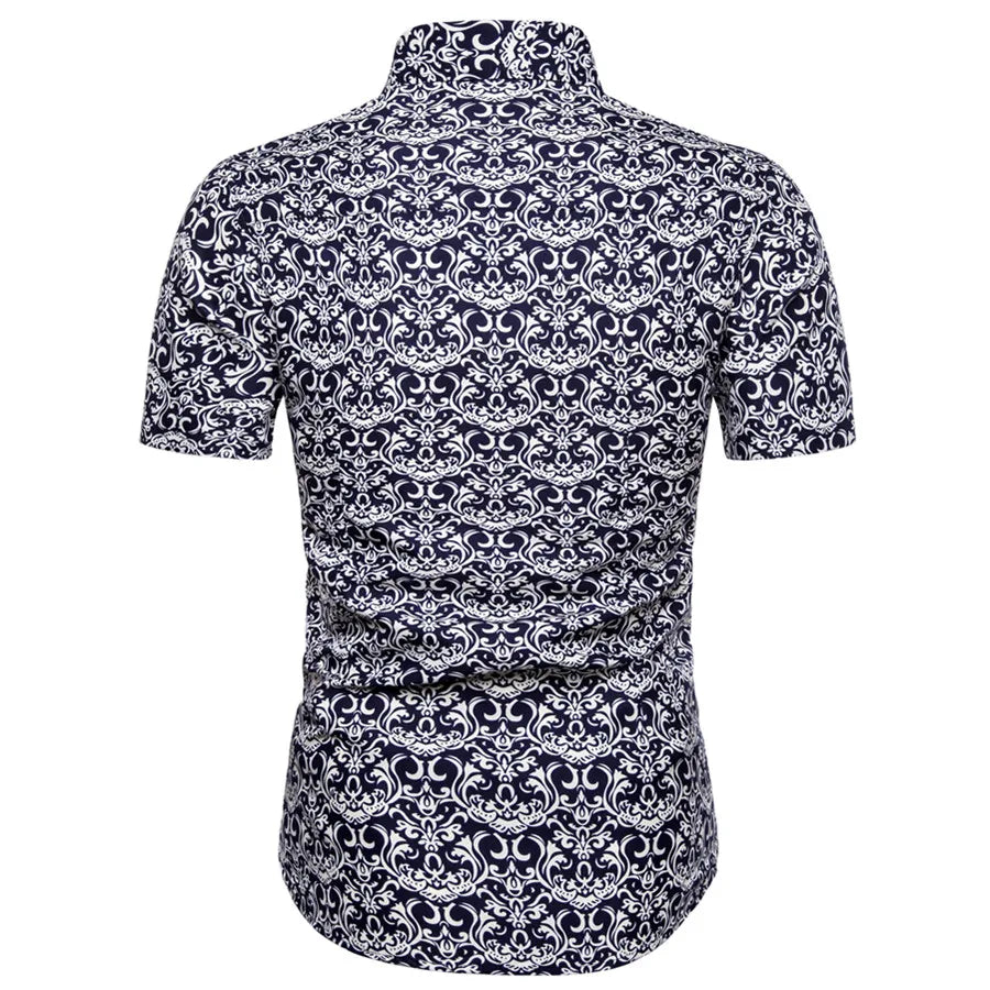 Summer New Men's Short Sleeved Shirt Thin Collar Hawaiian Style Floral Shirt Vacation Series Men's Shirt