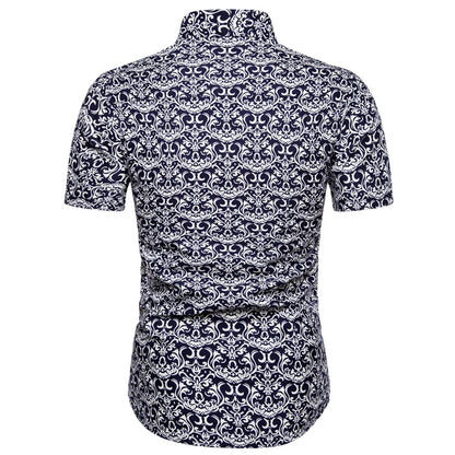 Summer New Men's Short Sleeved Shirt Thin Collar Hawaiian Style Floral Shirt Vacation Series Men's Shirt