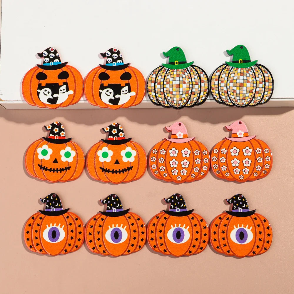 10pcs/lot Halloween Cute Charms Creative Ghost Pumpkin Acrylic Print Pendant for DIY Jewelry Making Necklace Earring Accessories