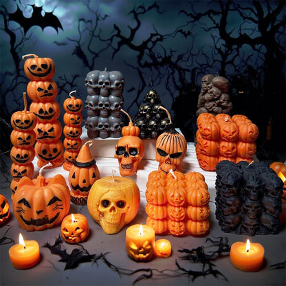 Square Pumpkin Candle Silicone Molds 3D Skull Pillar Candle Mold for DIY Ghost Pumpkin Epoxy Resin Halloween Party Home Decor