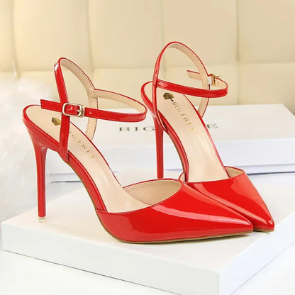 Women 10.5cm High Heels Sandals Lady Metallic Gold Silver Patent Leather Stripper Strap Sandles Wedding Fetish Nightclub Shoes