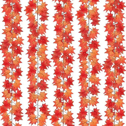 24 Pack Fall Leaf Garland, Hanging Vines Garland Artificial Fall Maple Leaves Thanksgiving Decor for Home Fireplace Party (Mixe