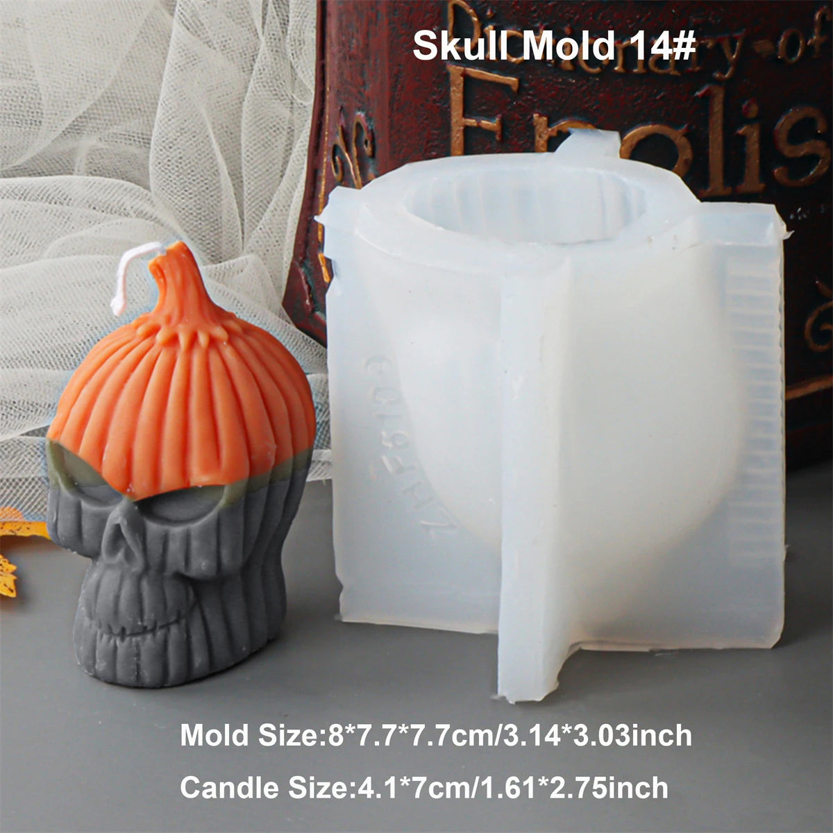 Square Pumpkin Candle Silicone Molds 3D Skull Pillar Candle Mold for DIY Ghost Pumpkin Epoxy Resin Halloween Party Home Decor