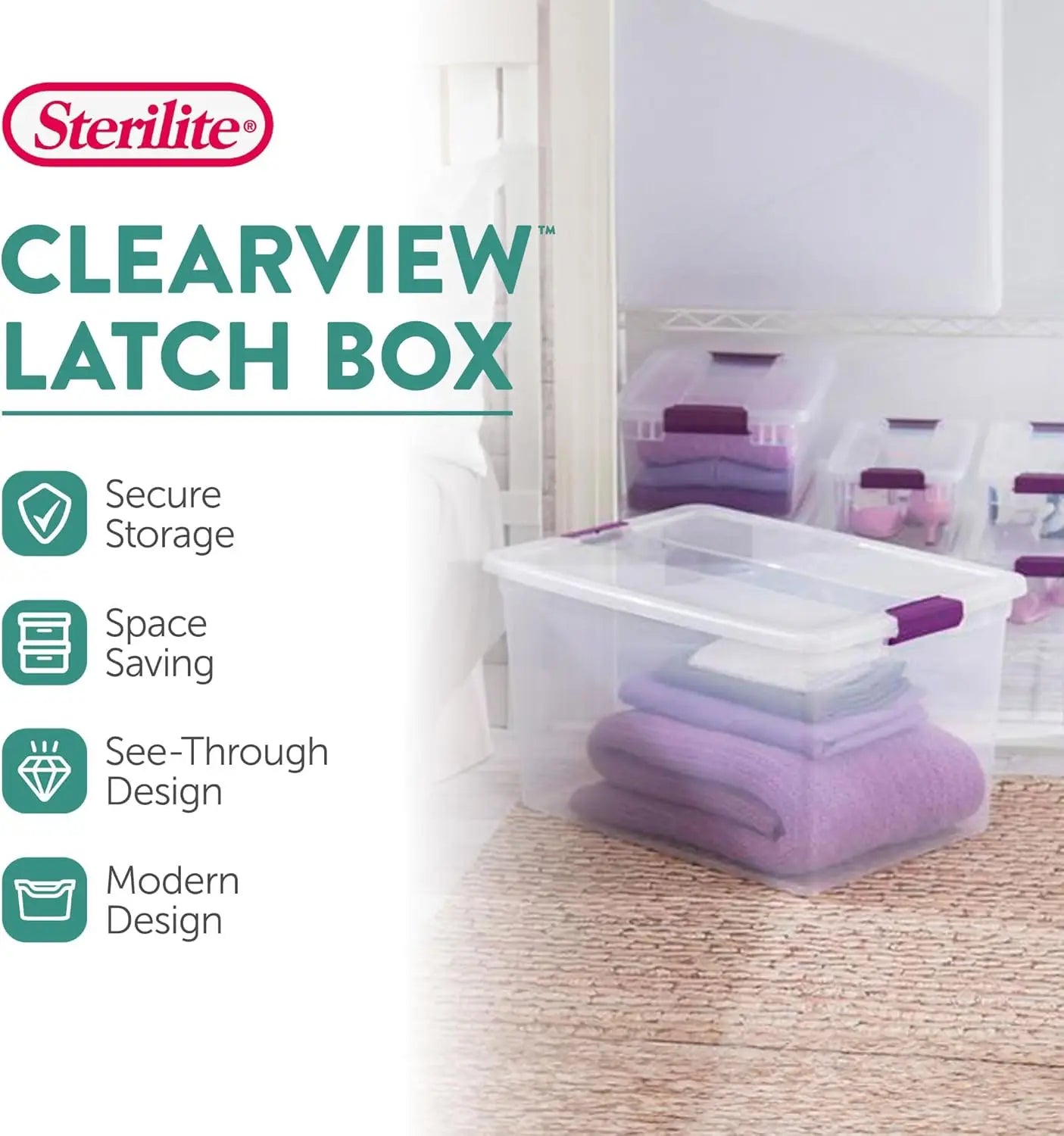 Sterilite 24-Pack 66 Quart ClearView Latch Box, Stackable Organizer Bins with Latching Lids - Clear Plastic Organization Contain