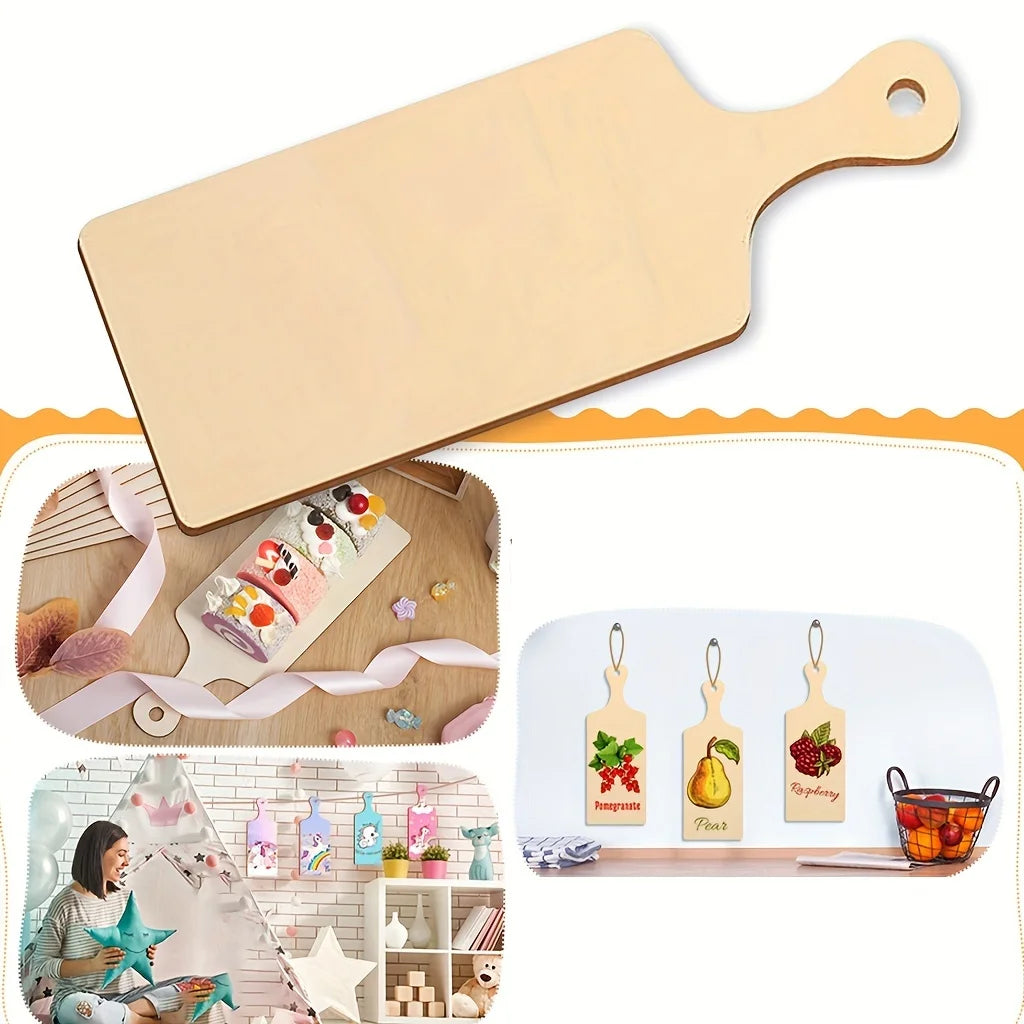 6pc/12pcs/24pcs(long Handle,9.4 x 3.5inch ) 50m Hemp Rope Mini Wooden Cutting Board with Handle Thanksgiving Small Chopping Boar