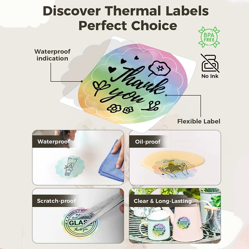 3 rolls Gift thank-you 50x50mm thermal label stickers, suitable for phomemo label printers gradient-color thermal label paper.