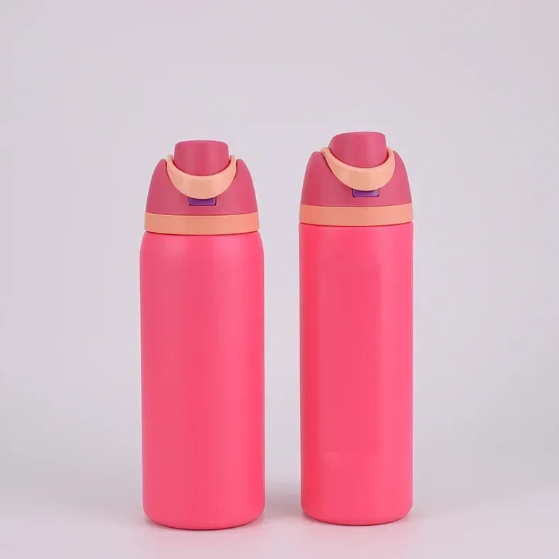 24/32oz New 304 Thermos Cup Double-Layer Stainless Steel Space Kettle Water Bottle with Straw Car Outdoor Sports Camping Sports