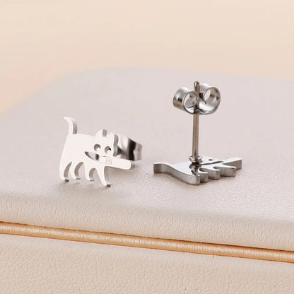 Stainless Steel Halloween Ghost Cat Stud Earrings For Women Girls Gold Color Waterproof Fashion Ear Party Jewelry Gift Wholesale