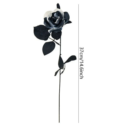 Black White Halloween Artificial Rose Flowers Soft Silk Real Touch Faux Flowers Non-Fading Gothic Simulation Flowers