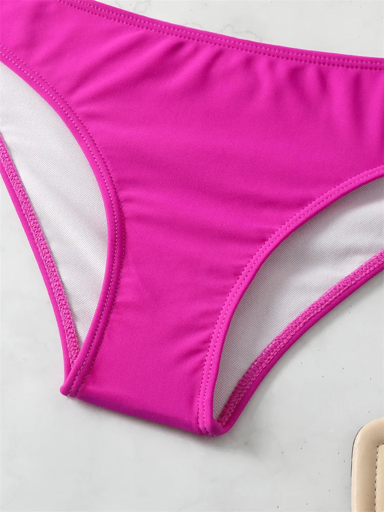 Bikini 2024 New Swimsuit Women Swimwear Solid Black One Shoulder Bikinis Set Bathing Suit Female Two Pieces Beach Wear Biquini