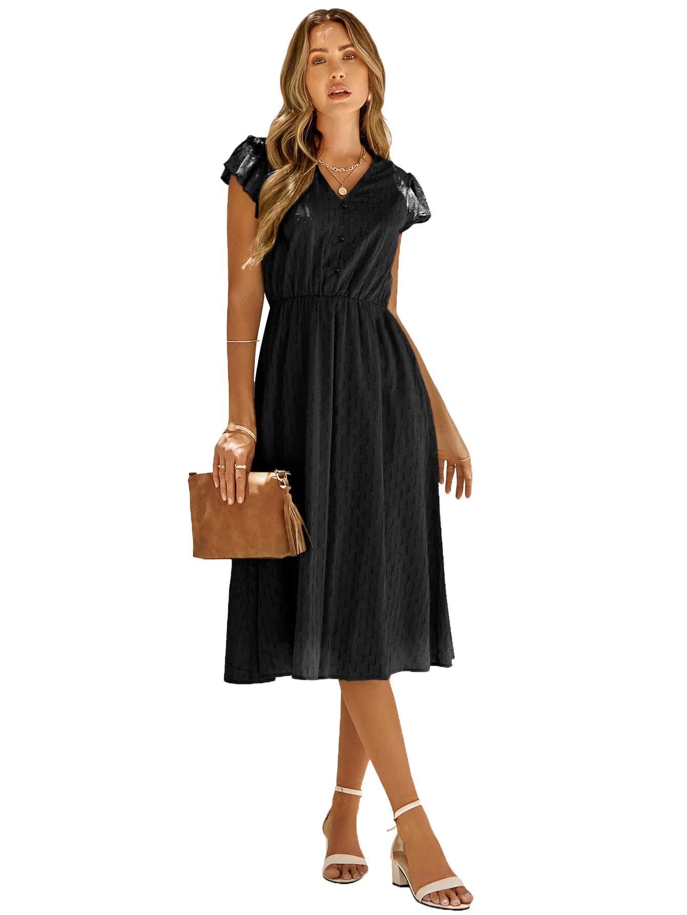 2025 New Summer Dress Women Casual Solid V-neck High Waist Fresh Wind Midi Dresses For Women Elegant Boho White Dress Vestidos