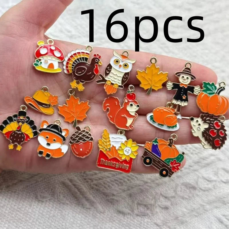 10pcs/16pcs Enamel Thanksgiving Cake Pumpkin Sunflower Charms for Earrings Bracelets Pendants Making DIY Jewelry Accessories