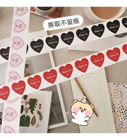 500pcs/roll New Red Heart Thank You Stickers Cute Heart-shaped Decorative Seal Labels for Wedding, Party Gifts, Business Package