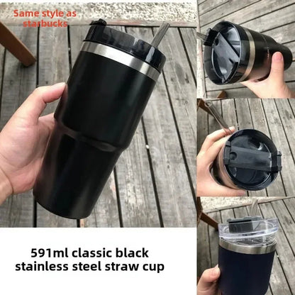 2025-304 stainless steel  ice bar water cup handle vacuum vacuum cup New large capacity coffee car car cup20OZ