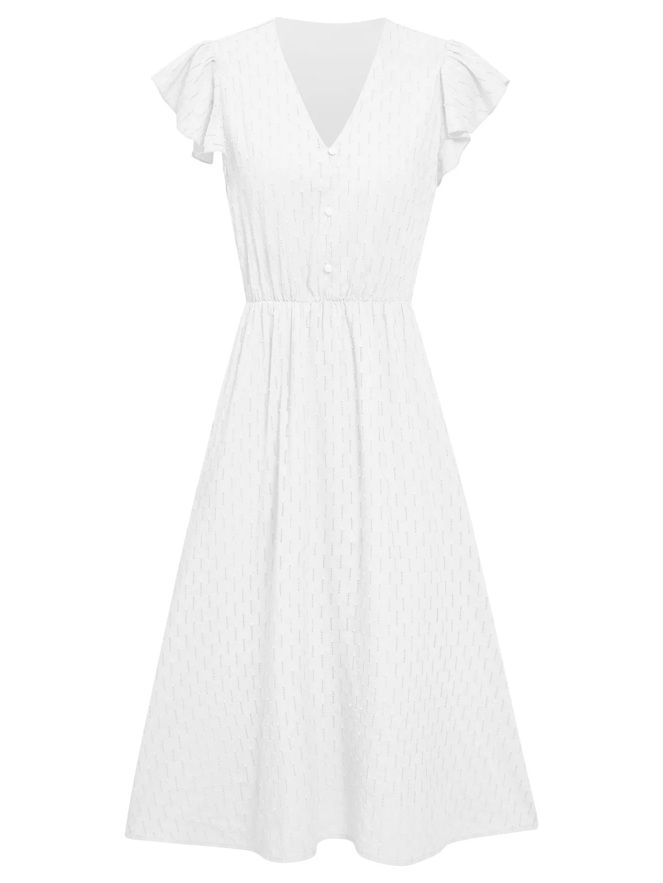 2025 New Summer Dress Women Casual Solid V-neck High Waist Fresh Wind Midi Dresses For Women Elegant Boho White Dress Vestidos