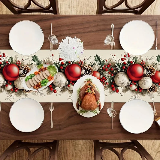 1pc Festive Christmas Table Runner - Polyester, Rectangular Holiday Table Decor for Home and Gift Giving, Christmas Decorations