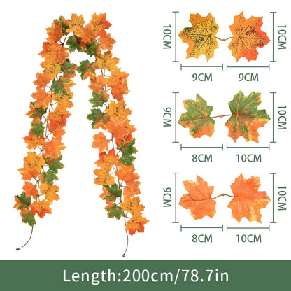 2M Artificial Maple Leaf Garland Thanksgiving Christmas Hanging Wall Decor Fake Fallen Leaves Autumn Decor Rattan Wedding Props