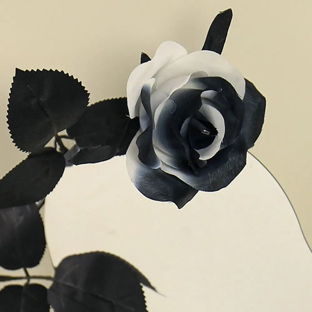 Black White Halloween Artificial Rose Flowers Soft Silk Real Touch Faux Flowers Non-Fading Gothic Simulation Flowers